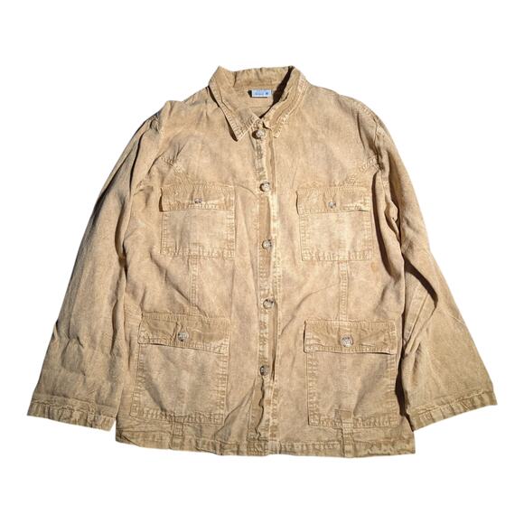 Vintage Tops - Vtg 1980s Sea Breeze of California Beige Acid Wash Cotton Button Utility Shirt M